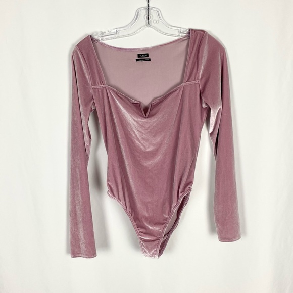 Urban Outfitters Out From Under Evelyn Velvet Longsleeve Pink Bodysuit Large - Picture 2 of 5